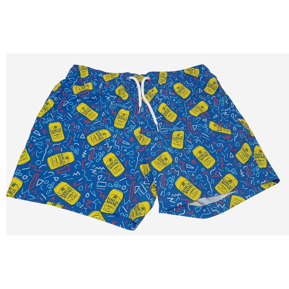 Shinesty Mens‎ M Swim Trunks Samuel Adams Summer Beer Print Vacation Pool Party